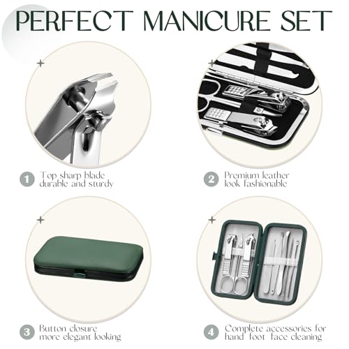 Geosar 12 Sets Manicure Set Nail Clippers Pedicure Kit 8 in 1 Grooming Stainless Steel Kits Nail Care Tools with Travel Case for Employee Coworker Teachers Nurse Gifts(Green) - color: Green