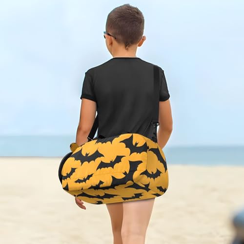 Kids Sports Duffel Bag for Boys & Girls - Halloween Bats Black Pattern 100% Polyester Gym Bag with Separate Shoe Compartment, Adjustable Shoulder Strap, Compact Travel & Workout Gear - color: Halloween Bats Black Pattern