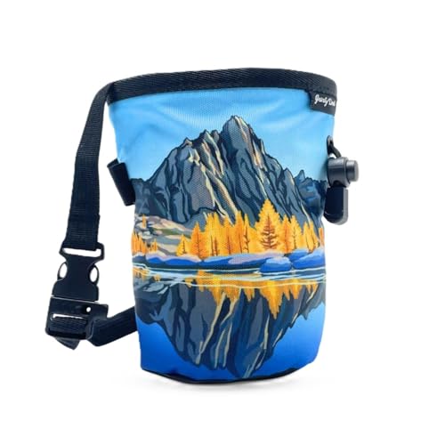 Rock Climbing Chalk Bag | for Outdoor, Gym, & Bouldering | Adjustable Waist Belt, Durable Drawstring Closure, & Zippered Pocket - style: Prusik Peak