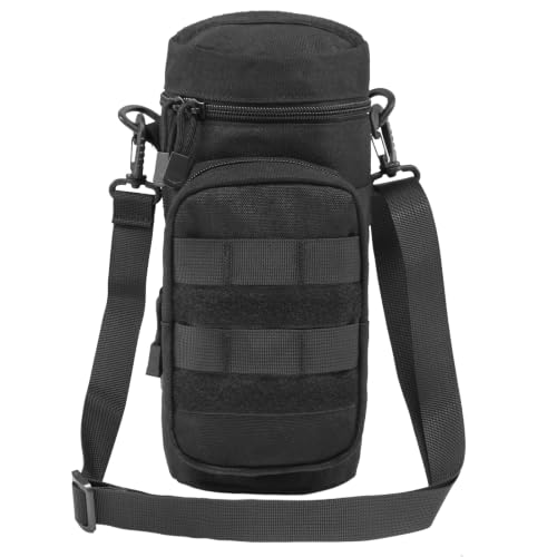 TRIWONDER Tactical MOLLE Water Bottle Pouch H2O Hydration Carrier, Military Bottle Holder Molle Drink Holder Travel Water Bottle Bag for Backpack Camping Outdoor - color: 04 Black with Belt