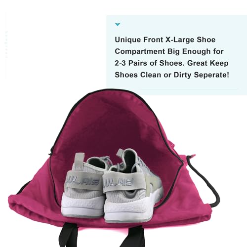 BeeGreen Drawstring Backpack Bag with Shoe Compartment, X-Large Black Gym Sports String Cinch Backpack - color: Rose Red