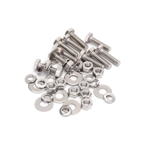 1/4-20x1 Complete Set Hex Head Screw Bolts,Nuts,Fender Flat washers,Split Lock Washers,Fully Threaded, Stainless Steel 18-8（304）, Bright Finish (10Set) - size: One Size
