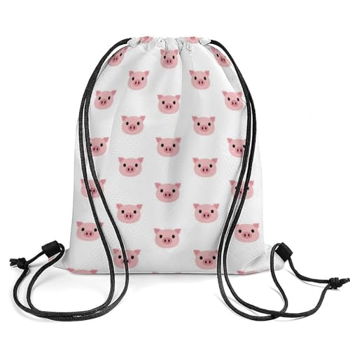 Gym Drawstring Bag Sports Sackpack Waterproof String Backpack with Shoe Compartment for Hiking Swimming Training, Funny Pink Pig Face Bags - color: Picture (28)
