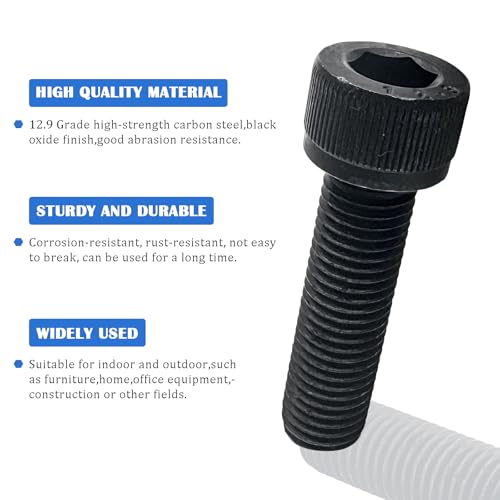 M10-1.25 x 35mm Socket Head Cap Screws Bolts,12.9 Grade Carbon Steel Hex Socket Cap Cup Fine Thread Screws Bolts,Black Oxide Finish(4Pcs) - size: M10-1.25 x 35mm