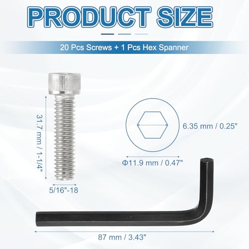 PATIKIL 1-1/4"-18 x 1-1/4" Socket Head Screws Cap Bolt, 10Pcs 304 Stainless Steel Hexagon Socket Screws with Hex Wrenches Full Thread for Road Bicycle Mountain Bike Auto, Silver/Black - color: Silver/Black, size: 1-1/4"-18 x 1-1/4"