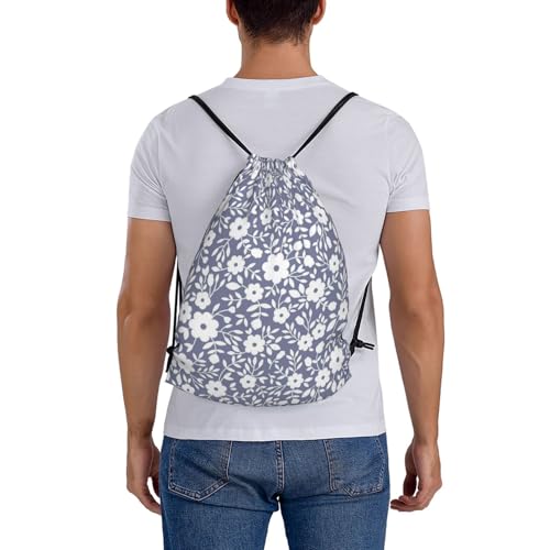 Compact Cinch Carry Sack Navy White Floral Pattern Washable Sackpack for Climbing - color: 1