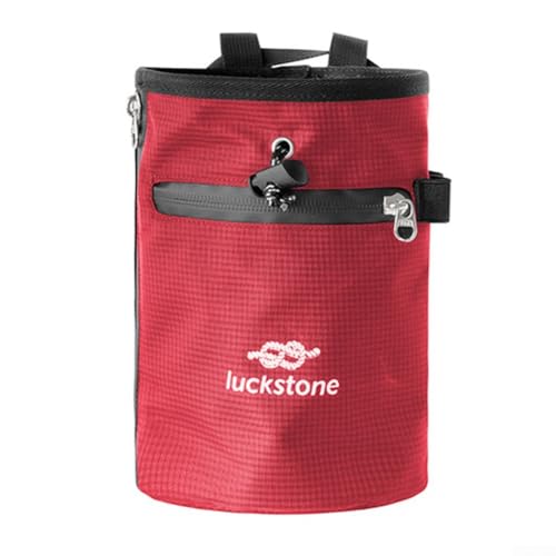 Bouldering Chalk Bucket, Nylon Climbing Chalk Bag with Adjustable Waist Belt Holder, Drawstring Anti Slip Grip Powder Bag for Rock Climbing, Weightlifting Gym Chalk, Gymnastics, Black(Red) - size: Red