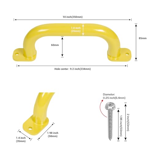 ESPETS 4 Pack of 10 Inch Yellow Metal Outdoor Playground Handles | Rust-resistence Metal Playset Accessories, Playhouse ladder handles, Indoor Monkey Bars, Treehouse, Climbing walls handles - color: Yellow