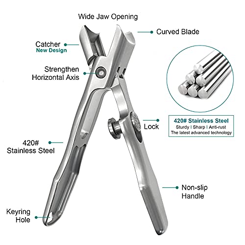 Nail Clippers for Men Thick Nails, Large Wide Jaw Opening Long Handle Heavy Duty Ultra Sharp Toe Nail Clippers with Catcher for Seniors,Adult,Women (Silver with File) - color: Silver With File
