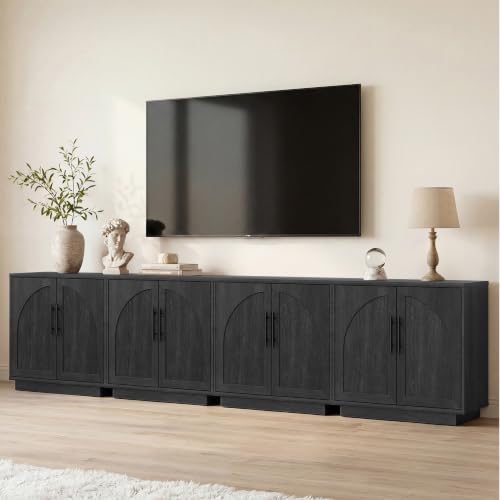 Fatmok Arched Sideboard Buffet Accent Cabinet, 31.5" Credenza with Adjustable Shelf, 4-Piece Modular Coffee Station Storage for Kitchen Living Room Bedroom, Black Grey - color: Cccc-black Grey