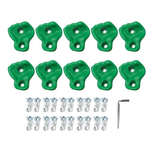 10PCS Rock Climbing Holds, PE Ergonomic Design with Rock Texture for Indoor Outdoor Climbing Wall, Includes Screws and Wrench Tools - color: Green