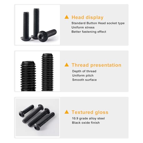 M5 x 10mm 20mm 30mm 40mm Button Head Socket Cap Screws Bolts and Nuts, 10.9 Grade Alloy Steel, Black Oxide Finish, Metric Allen Hex Drive, Fully Thread, Assortment Kit 80PCS - size: Button M5x10-40mm+Nuts