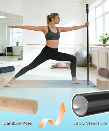 Queension 5ft Adjustable Yoga Stick with Non-Slip Foam Sleeveds for Balance | Made of Sturdy Alloy Steel, Stretching & Mobility Stick, Exercise Fitness Pole for Balance & Pilates - color: White