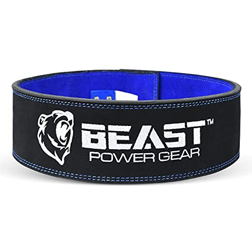 Beast Power Gear Weight Lifting Belt Lever Buckle 10MM 13MM Thick & 4 Inches Free Strap Weightlifting, Powerlifting, Deadlifts, Squats Men Women - color: Black/Blue, size: Medium