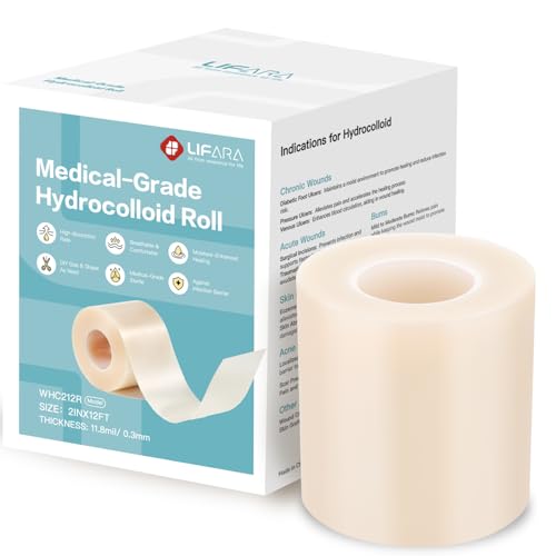LIFARA Hydrocolloid Roll for Wound Care - Cut-to-Size, Hydrocolloid Patch Bandages with Self-Adhesive, Ultra Absorbent & Waterproof, First Aid Kit Essential (11.8mil/ 0.3mm Thickness, 2in*12ft) - size: 2in*12ft, 11.8mil/ 0.3mm Thickness