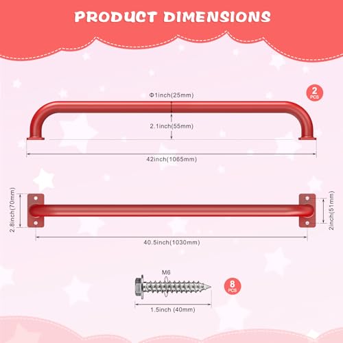SELEWARE 42" Red Playground Ladder Handle Metal Playset Handles Grab Bars | 500LB 2Pcs Heavy Duty Steel Kids Playground Handles for Indoor/Outdoor Ladder Handrail Swing Set Treehouse Rock Climbing Wall - color: D: 42"-2 Pcs-red