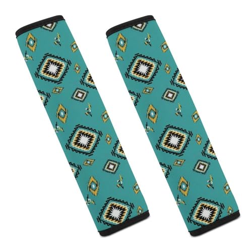 2 Pack Universal Soft and Comfortable Car Seat Straps Shoulder Pads for Kids, All Vehicles, Geometric Tribal Birds Blue Neck Strap Covers, Neck and Shoulder Support - color: Pattern 968