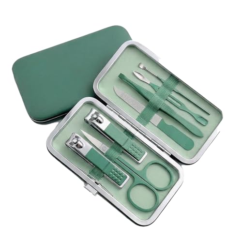 Manicure Kit for Women Men-Manicure Set with Case, Nail Clippers, Portable Nail Care Kit for Travel Home Personal Grooming（Green 7 in 1） - color: Green