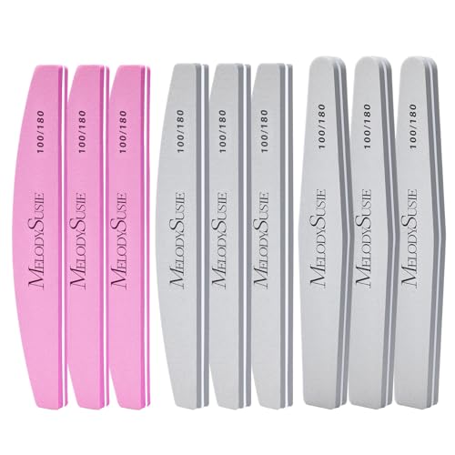 MelodySusie 9Pcs Nail Buffers Set,Nail Files and Buffers,100/180 Grit, Diamond Nail Buffer, Professional Nail Care Tools Kit for Home Use,Salon - size: 9PCS