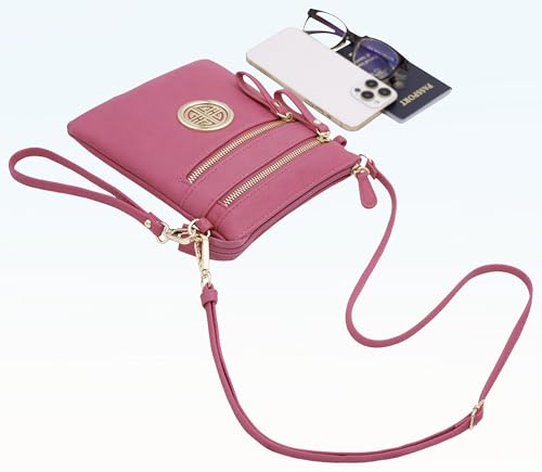 Solene Small Multi Zipper Pockets Crossbody Bag with Detachable Wristlet - color: Fuchsia