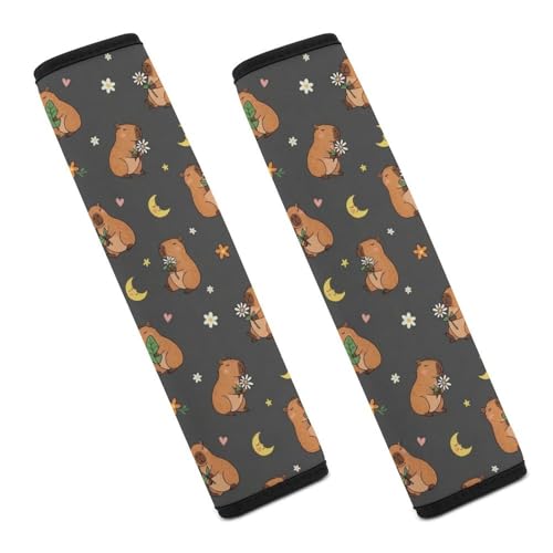 2PCS Capybara Moon Floral Black Car Seat Belt Pad Universal Soft and Comfortable Harness Pads Strap for Kids, Car Seats Pushchair Strollers High Chair Pushchair - color: Pattern 25