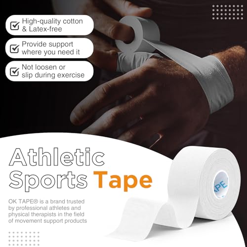 OK TAPE 4 Rolls White Athletic Tape, Sports Tape, Very Strong Easy Tear Wrist Ankle Tape, No Sticky Residue | Athletes, Medical, Athletic Trainers- 1.5inch x 15yards - color: White-4 Rolls, size: 15 yards