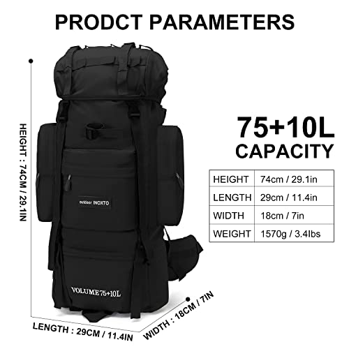IX INOXTO 85L Lightweight Internal Frame Hiking Backpack for Men Women, Waterproof Travel Camping Backpack with Rain Cover (Black) - color: Black