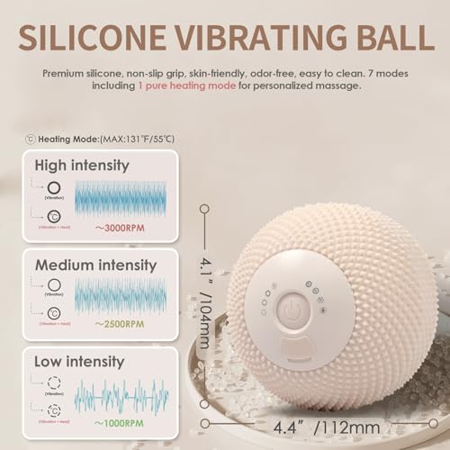Heating Vibrating Massage Ball with 7 Modes & Memory Function for Myofascial Release, Deep Tissue and Trigger Point Muscle Therapy - Targets Back, Hip, Leg, Neck & Foot (Beige) - color: Beige