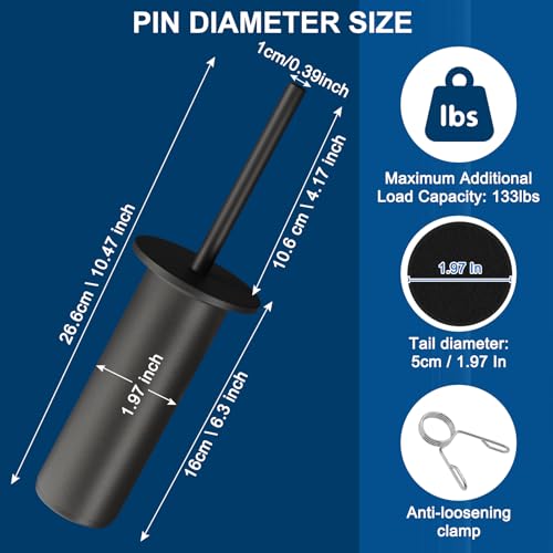 Heavy-Duty Black Weight Stack Pin Extender, 3/8" (10mm) High-Strength Steel | For Home Gym & Commercial Cable Machines, Spring Clip Collar, 133LBS Max Load, Fits 2" Olympic Weight Plates