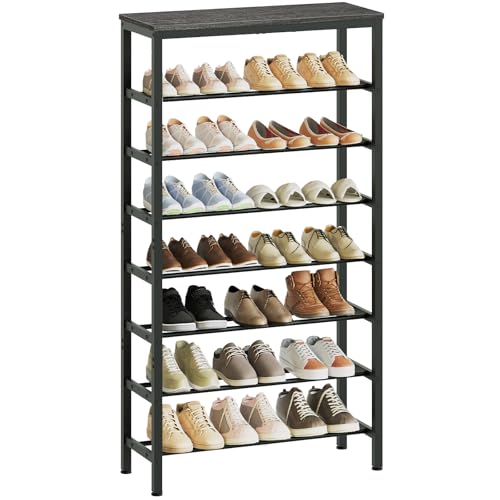 8 Tier Tall Shoe Rack, Large-Capacity Shoe Storage Organizer, Free Standing Shoe Shelf for Closet, Adjustable Metal Shoe Racks Organizer for 32 Pairs of Shoes, Charcoal and Black SS78BC