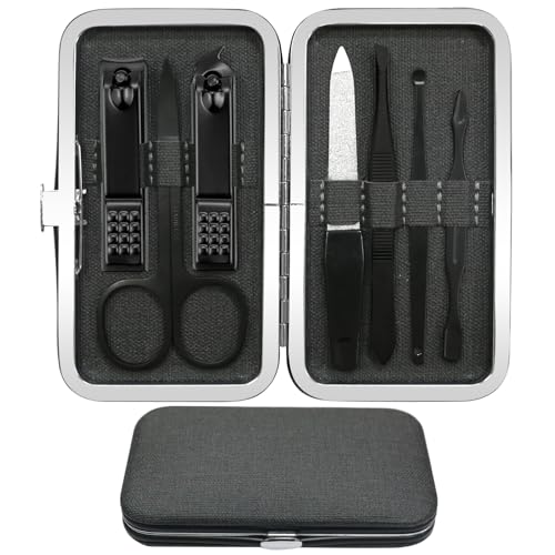 Manicure Pedicure Set Personal Care Nail Clipper Kit 7 PCS Manicure and Pedicure Kit Nail Care Kit for Men Suitable for Travel(Black) Present for Men Husband Boyfriend Parent - color: black