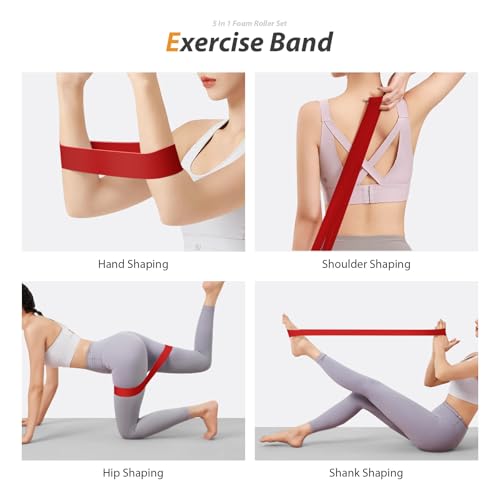 SUBCULTUREPICK 5 in1 Foam Roller Set, Trigger Point Foam Roller Deep Tissue | Massage Roller Stick, Massage Ball, Resistance Band for Physical Therapy, Pilates Yoga,Fitness Exercise for Whole Body Black - color: Black-red