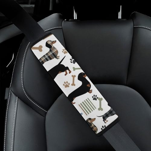 1 Pair Cute Puppy Pet Wiener Dog Dachshund Plaid Seat Belt Shoulder Pad Soft Padded Seat Belt Cushion for Adult Use, Stroller Pushchair High Chair, Pressure Relief - color: Pattern 585