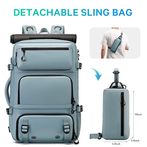 FUTURE AESTHEICS Travel backpack Carry-on Travel Backpack For Women Men Flight Approved Business Weekender Overnight Waterproof Daypack (Light Blue) - color: Light Blue