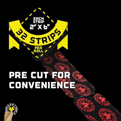 Goat Tape Thumb Strips Pre Cut Athletic Tape for Fingers - Extra Sticky Elastic Athletic Thumb Tape for Weightlifting, Cross Training, Gym Grips, Hook Grip, WOD Workout Hand Wrap - 1.5’’ x 5’’ Strips