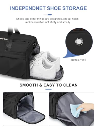Gym Bag for Women Men, Sport Duffel Bag with Toiletry Bag & Shoe Compartment,Waterproof Travel Weekender Overnight Carry on Bag for Yoga with Trolley Sleeve, Black Set - color: A-Black Set