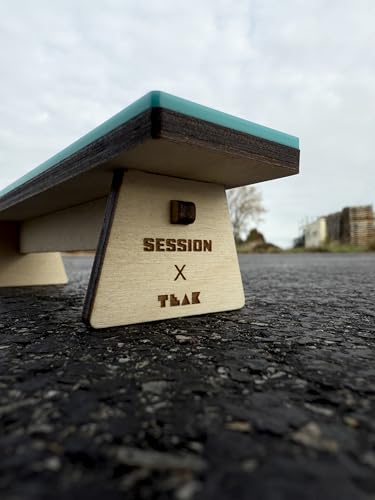 Teak Tuning x Session Wooden Fingerboard Obstacle - The Bench, Baltic Birch Wood with Teal Acrylic Surface, 7 7/8 x 1 3/4 x 1 3/4 Inches