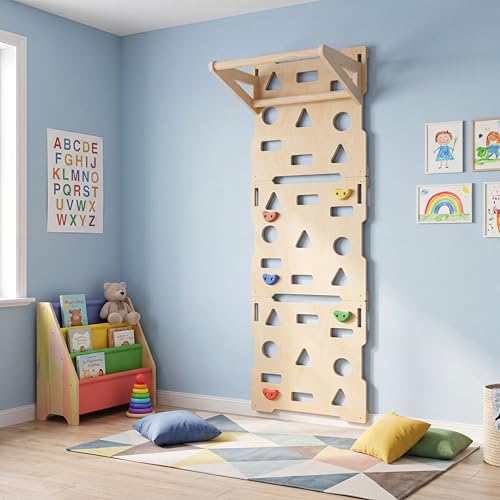 6 x 2 ft Climbing Wall Panels for Home Gym Wooden Indoor Climbing Wall Panels with Removable Pull-up Bar for Home Playground Playrooms Montessori Rooms Sensory Spaces