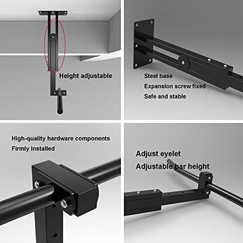 Pull-Up Bars Wall-Mounted Ceiling Chin Up Bar Height-Adjustable Steel Fitness Horizontal Bar Safe Load 300kg,