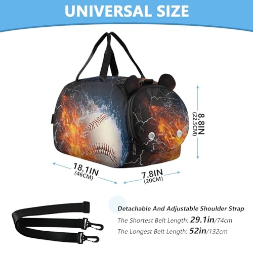 Kids Sports Duffel Bag for Boys & Girls - Fire Ice Baseball 100% Polyester Gym Bag with Separate Shoe Compartment, Adjustable Shoulder Strap, Compact Travel & Workout Gear Bag - color: Fire Ice Baseball