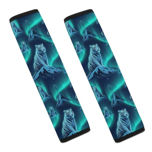 Soft Padded Car Seat Belt Pad for Child, Most Cars, 2 Piece Ice White Tiger Art Seat Belt Cushion Comfortable Driving - color: Pattern 1020