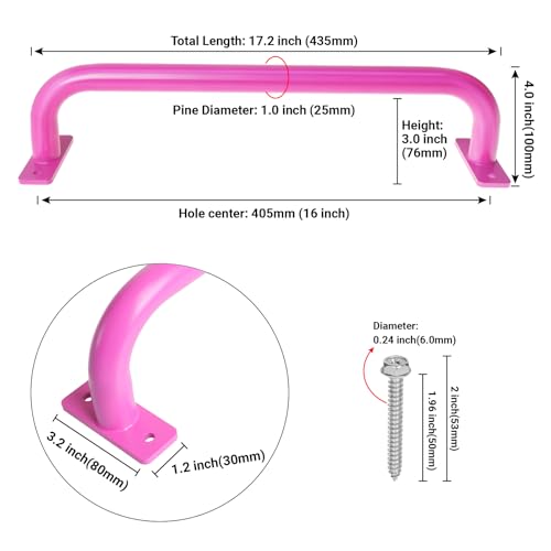 ESPETS 17 Inch 6 Pieces Pink Outdoor Metal Safety Playground Handles | Swing Set Attachment Grab Handle, Weather-resistence Playset Accessories Hand Grips, Indoor Monkey Bars - color: Pink -6 Pcs