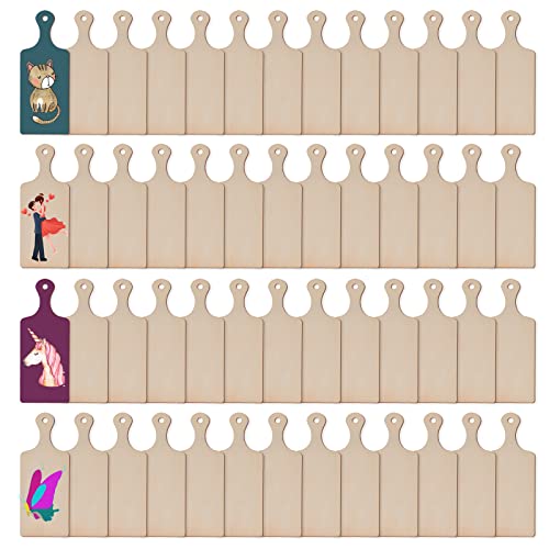 48 Pcs Mini Wooden Cutting Board With Handle Paddle Small Cheese Chopping Kitchen Board Wooden Cooking Serving Charcuterie Board For Kitchen Decor Crafts Diy (9.5 * 3.5 Inches) Natural