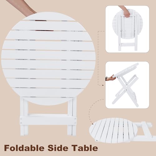 Outdoor Wooden Side Table, Folding Patio End Table, Small Round Furniture Table for Adirondack Chair, Balcony, Porch, Acacia Wood, No Assembly, White - color: R-white-1