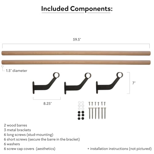 Wall-Mounted Ballet Barre for Home Dance, Exercise, Fitness, Stretching - Made in USA - size: 10 ft