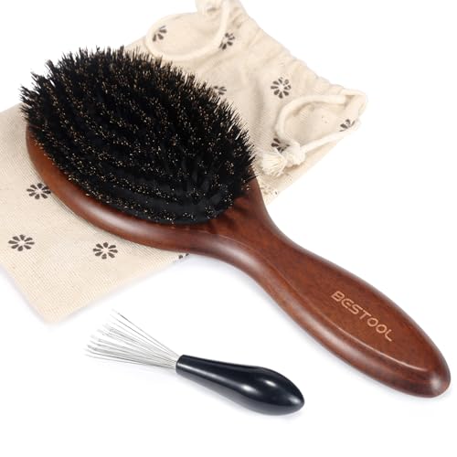 BESTOOL Hair Brush, Boar Bristle Hair Brushes for Women Men Kids, Boar Bristle Brush for Hair Smoothing, Everyday Brush Enhances Shine & Health - color: Brown