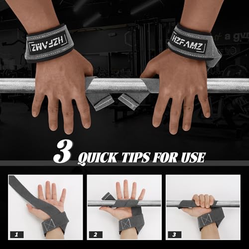 Lifting Straps, Lifting Wrist Straps for Weightlifting, Weightlifting Straps with Padded Neoprene, Gym Straps for Strength Training, Bodybuilding, Weight Lifting Straps for Men and Women - color: Grey