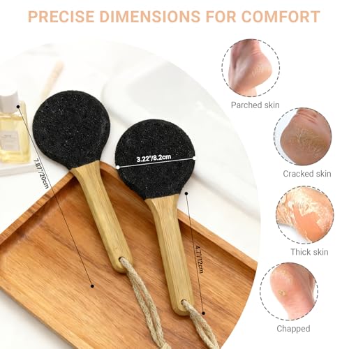 Curved Pumice Stone Foot File 2-Pack with Bamboo Handle | 82mm Contoured Surface for Heels & Toes | Callus Remover for Dry, Cracked Heels & Rough Skin