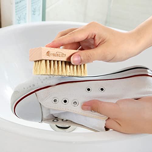 YoungJoy 3 Pieces Dual Sided Sneaker Shoe Cleaner Brush Set Shoes Clean Brush Kit Both Boar and Plastic Bristles with Microfiber Cloth (B) - style: B