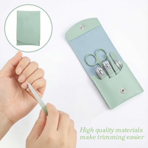 7 Pcs Manicure Set, Travel Nail Clippers with Green Leather Bag, Professional Carbon Steel Travels Nail Care Clippers, 7 in 1 Portable Travel Grooming Kit for Women Men (Green)
